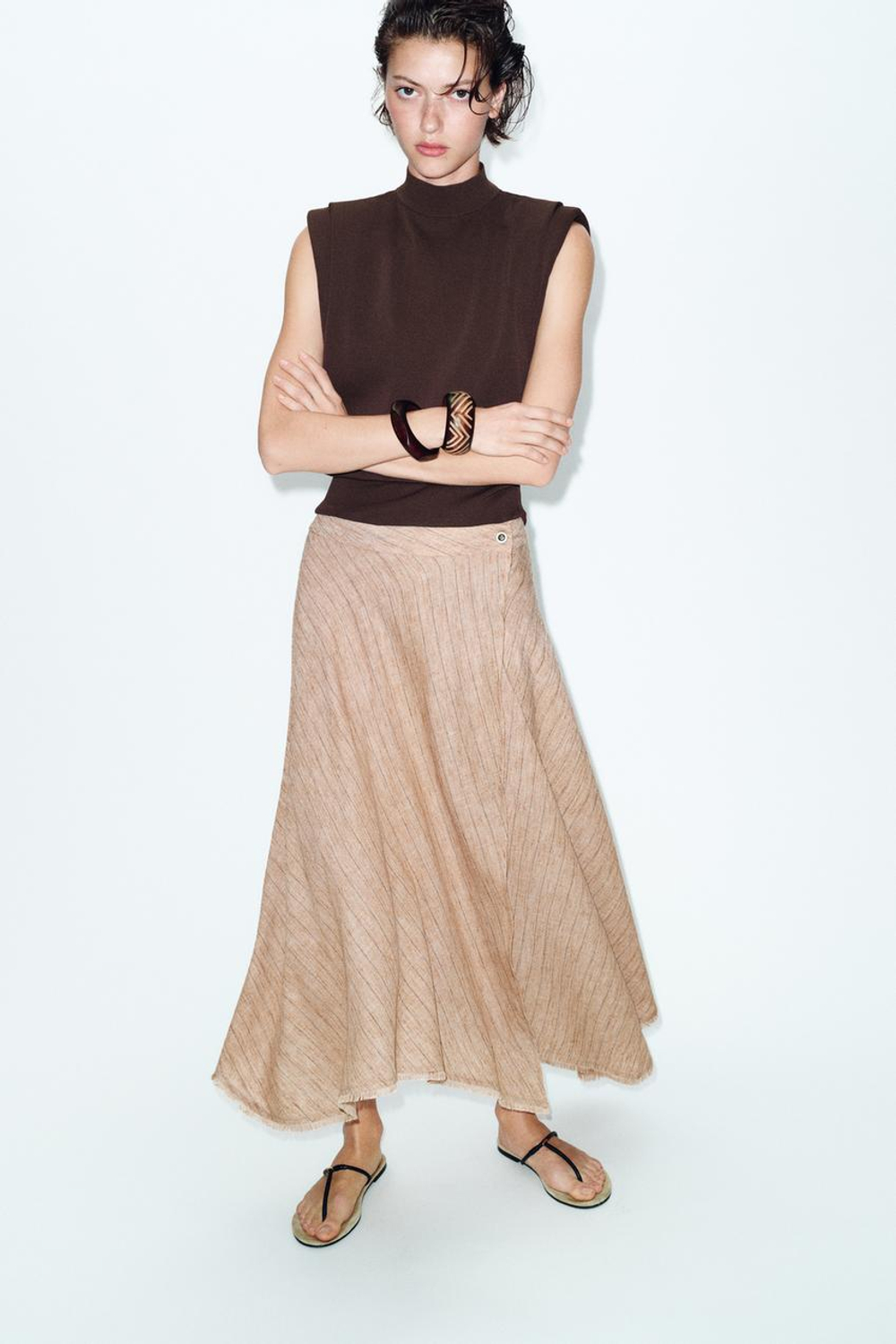 ZARA ТРИКОТАЖНЫЙ ТОП С ОТКРЫТОЙ СПИНОЙ, КОРИЧНЕВЫЙ