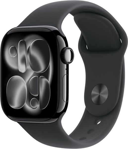 Умные часы Apple Watch Series 11 42 мм из алюминия цвета «чёрный глянец», спортивный ремешок черного цвета (M/L)