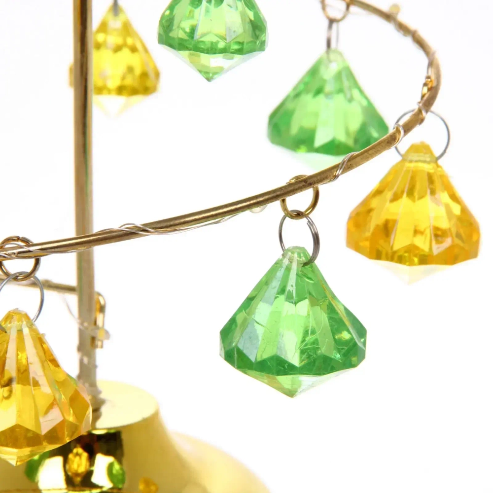 Сувенир с подсветкой «Елочка Хрустальная» 26 см, диаметр 10 см, основ.-золото, свечение-тепл.бел, хрусталик Зел./Желтый (работает от батареек 3 ААА)