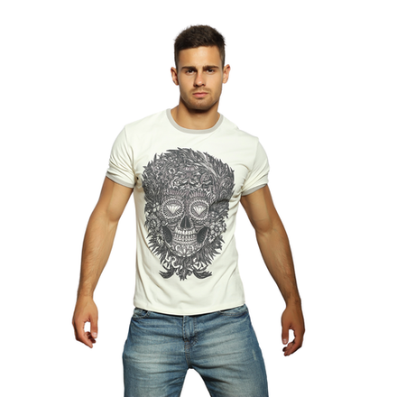 Мужская футболка бежевая с принтом Scandaloso Алмазный череп 050327m-EP