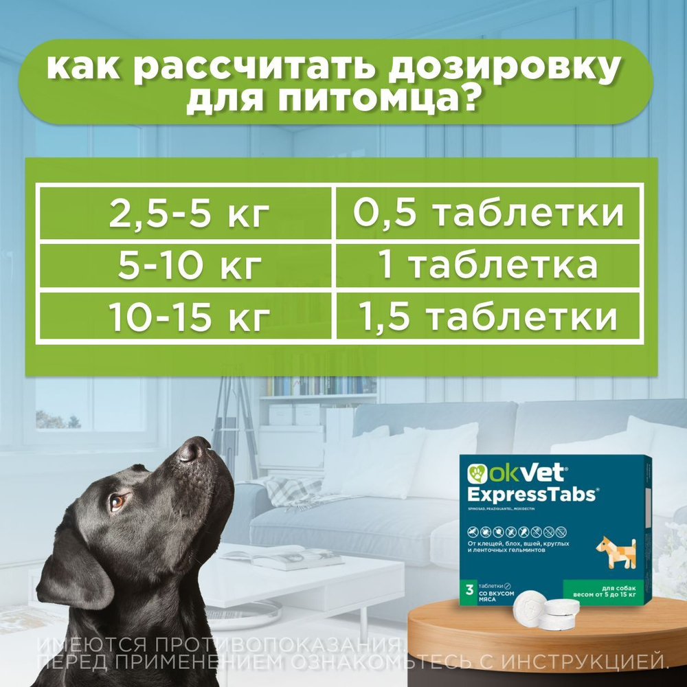 АВЗ Оквет / OKVET ExpressTabs Таблетки для Собак 5-15кг от клещей, блох, вшей, круглых и ленточных гельминтов