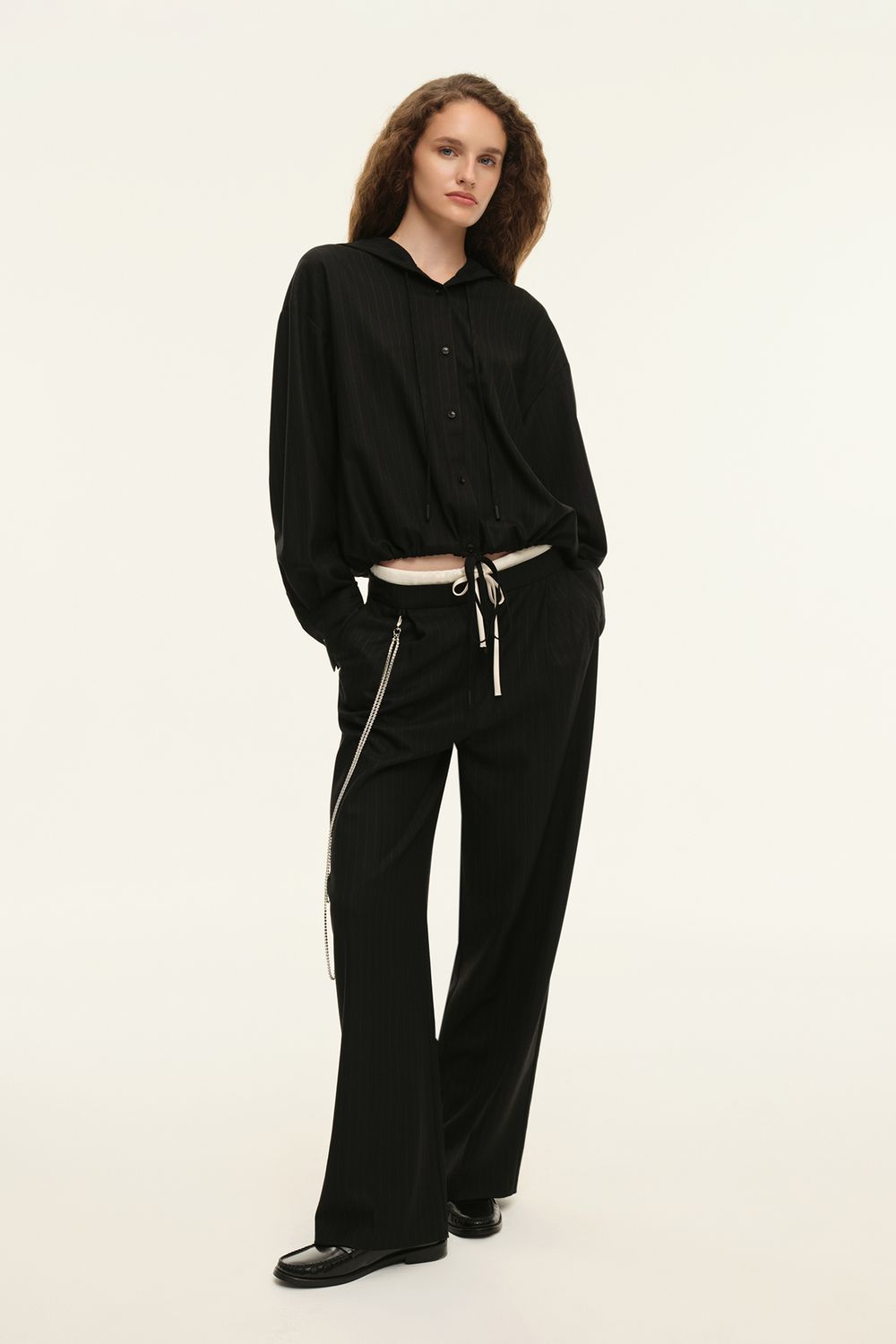 Жакет с капюшоном ((Рири)), черный в полоску