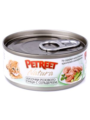 Консервы для кошек кусочки розового тунца с сельдереем 70 г, Petreet