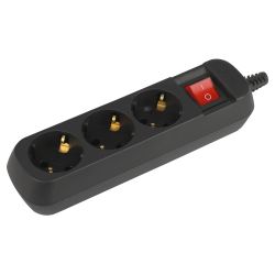 Колодка ЭРА KX-3es-B 3 розетки с заземлением с выключателем черная | Колодки