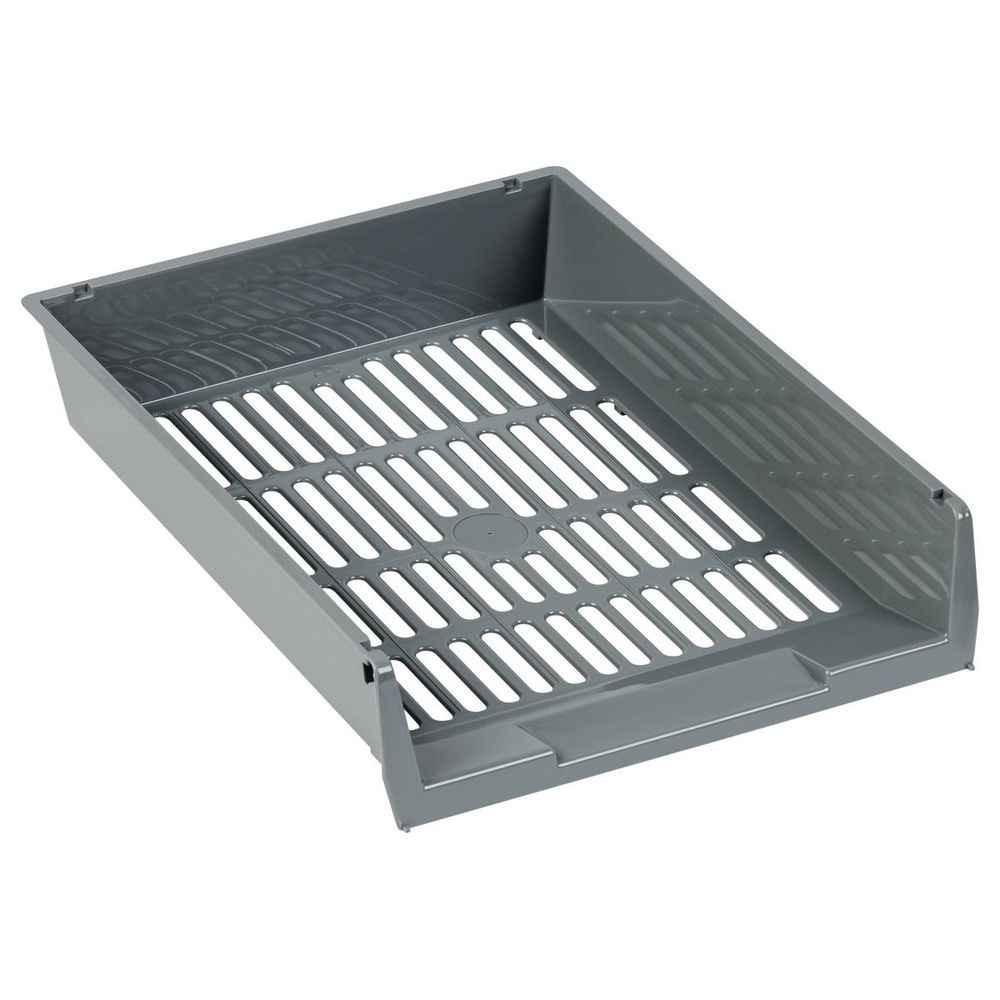 Лоток для бумаг горизонтальный сетчатый, серый "Респект" (Стамм)