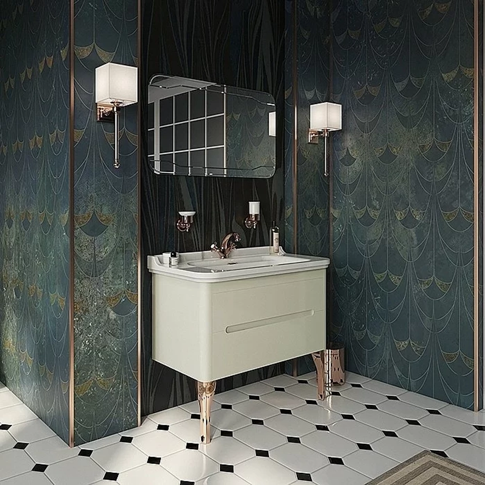 Тумба с раковиной Kerasan Waldorf 925530 Vaniglia matt 100 ваниль с 1 отверстием/заглушка золото