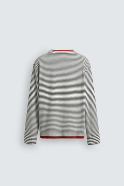 ZARA ФУТБОЛКА В КОНТРАСТНУЮ ПОЛОСКУ, ЖЕЛТОВАТО-БЕЛЫЙ