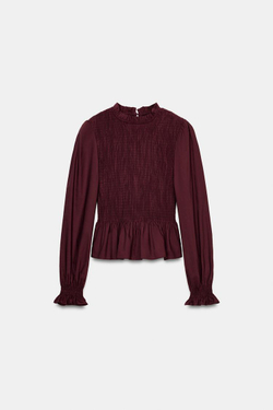 ZARA РУБАШКА С ЖАТЫМ ЭФФЕКТОМ, БУРГУНДИ