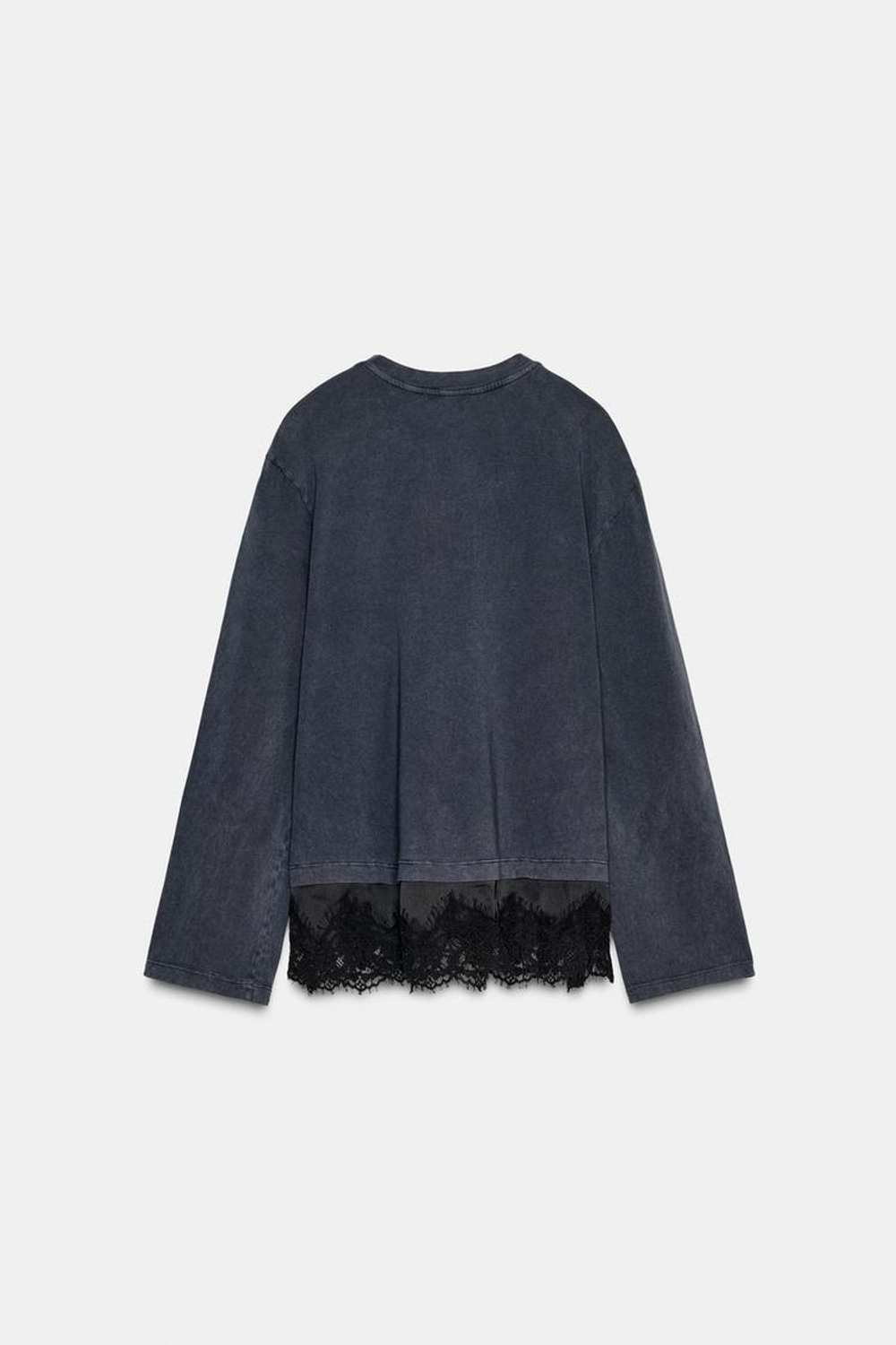 ZARA КОМБИНИРОВАННАЯ ФУТБОЛКА С КРУЖЕВОМ, ЧЕРНЫЙ