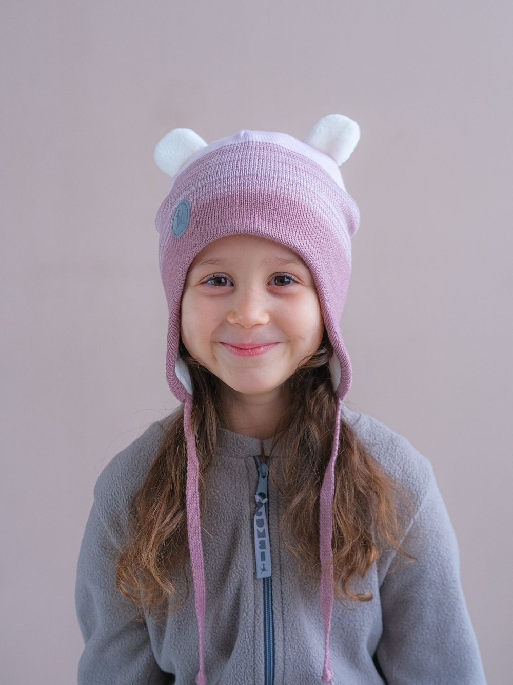 Шапка весенняя/осенняя вязаная ЛОРА (Пыльная роза меланж)