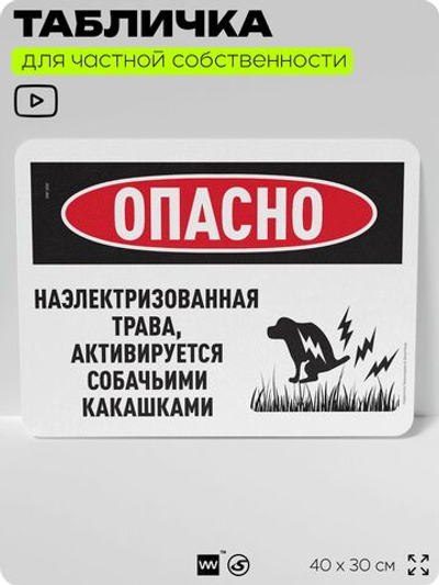 Табличка прикольная для частной территории "Опасно, наэлектризованная трава активируется собачьими какашками", на дом, 40х30 см, Silver Plane x Айдентика Технолоджи