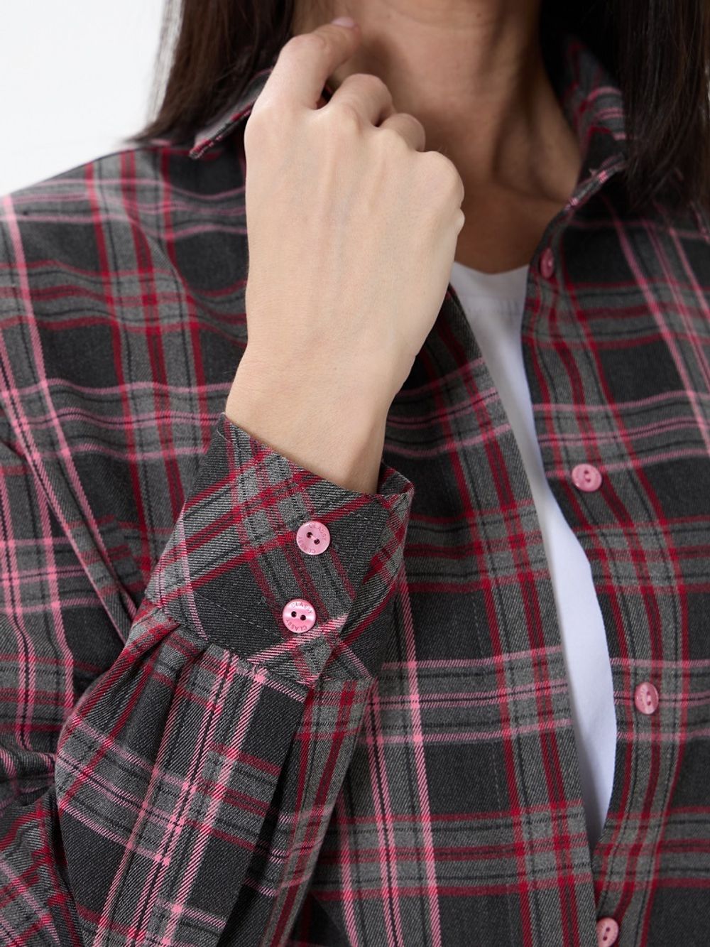 Рубашка Хельсинки удлиненная серая клетка