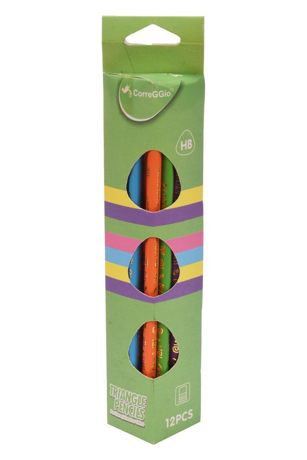 ЧГ карандаш, трехгранный, с Ластиком, яркий, блестящий дизайн, цвет микс