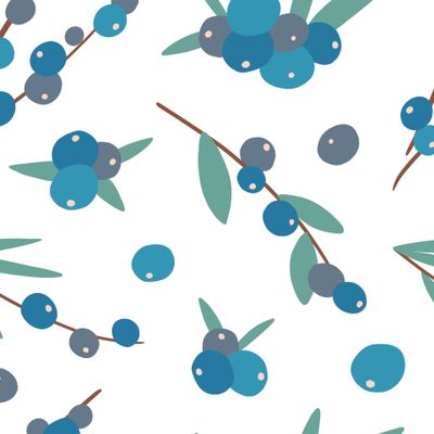 Ботанический паттерн с голубыми ягодами и листьями