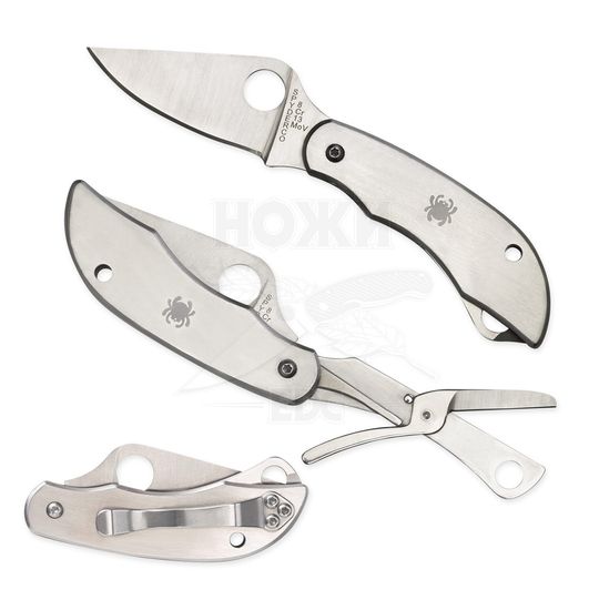 Складной нож Spyderco ClipiTools Scissors Multi-Purpose Knife C169P c клинком из стали 8Cr13MoV, рукоять Stainless Steel