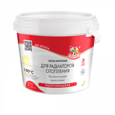Эмаль акриловая для радиаторов отопления полуглянцевая 0,5кг OLEKOLOR