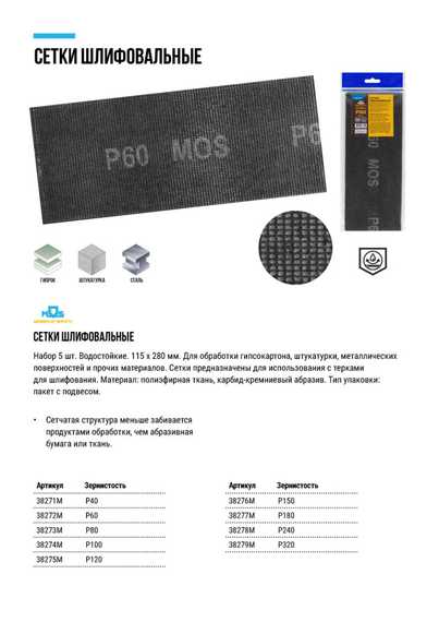 Сетки шлифовальные 115x280 мм, 5 шт, Р80 MOS 38273М