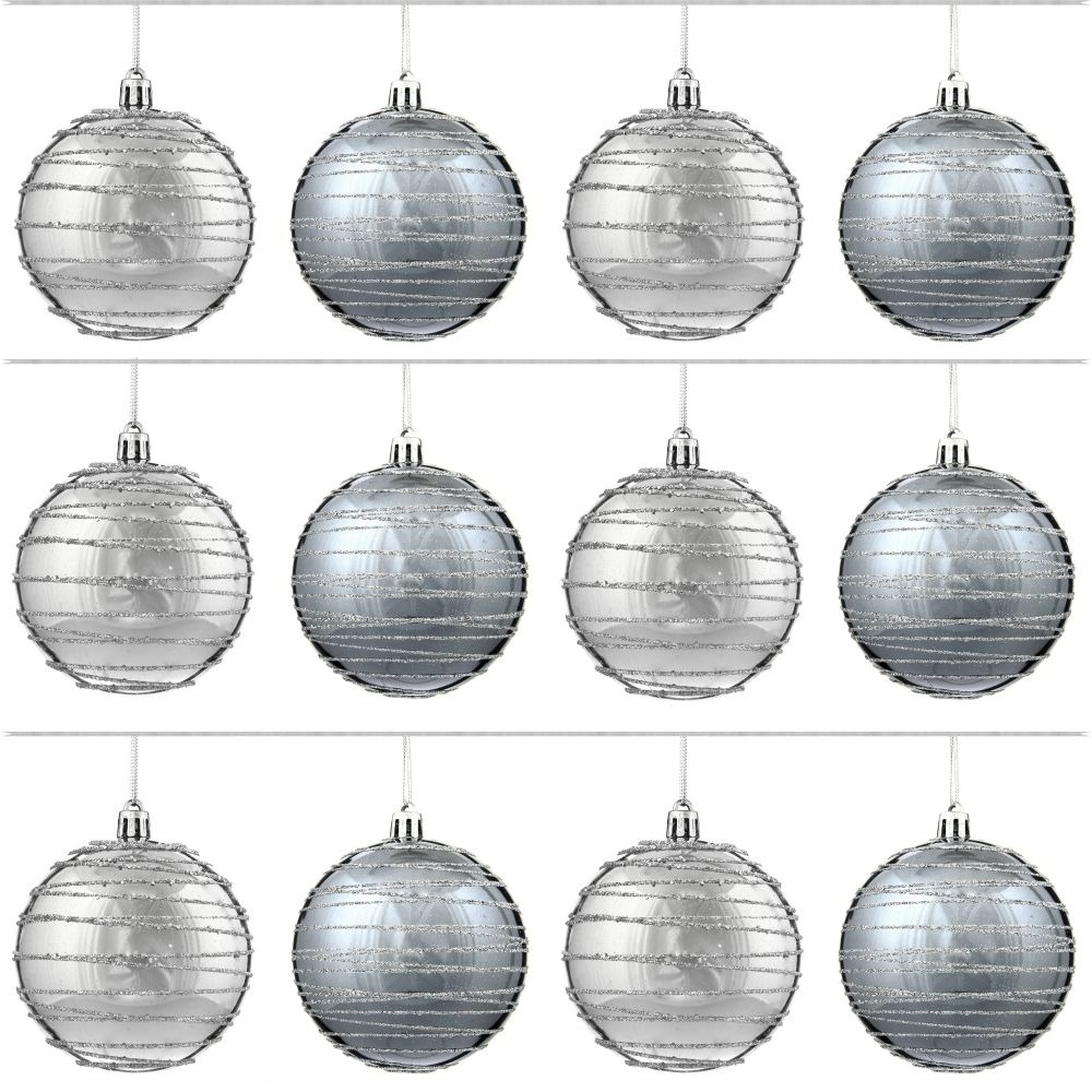 GAEM Набор из 12шт, Украшение новогоднее Шар "Спираль серебристая", D10 см, L44 W33 H11 см