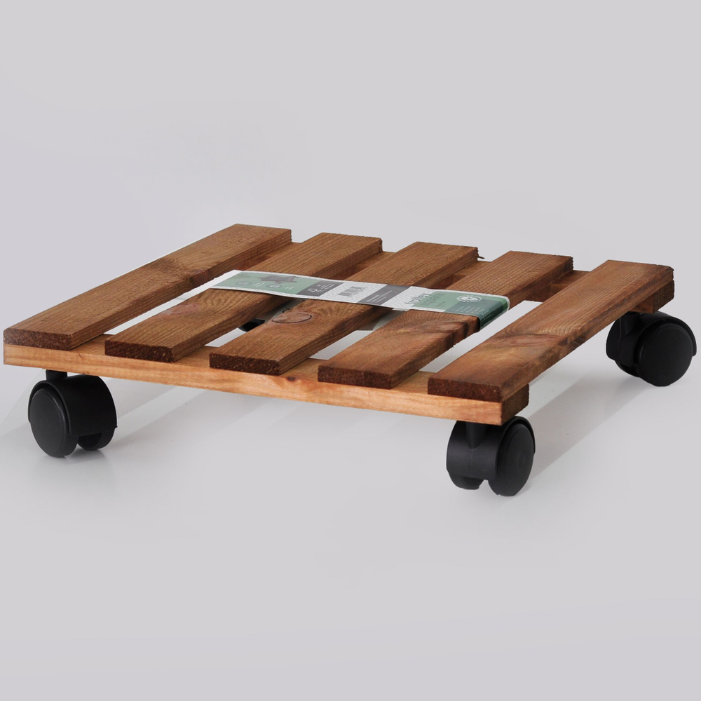 Подставка для цветов напольная на колесиках Флорэль деревянная в стиле рустик (состаренный), квадратная, браун