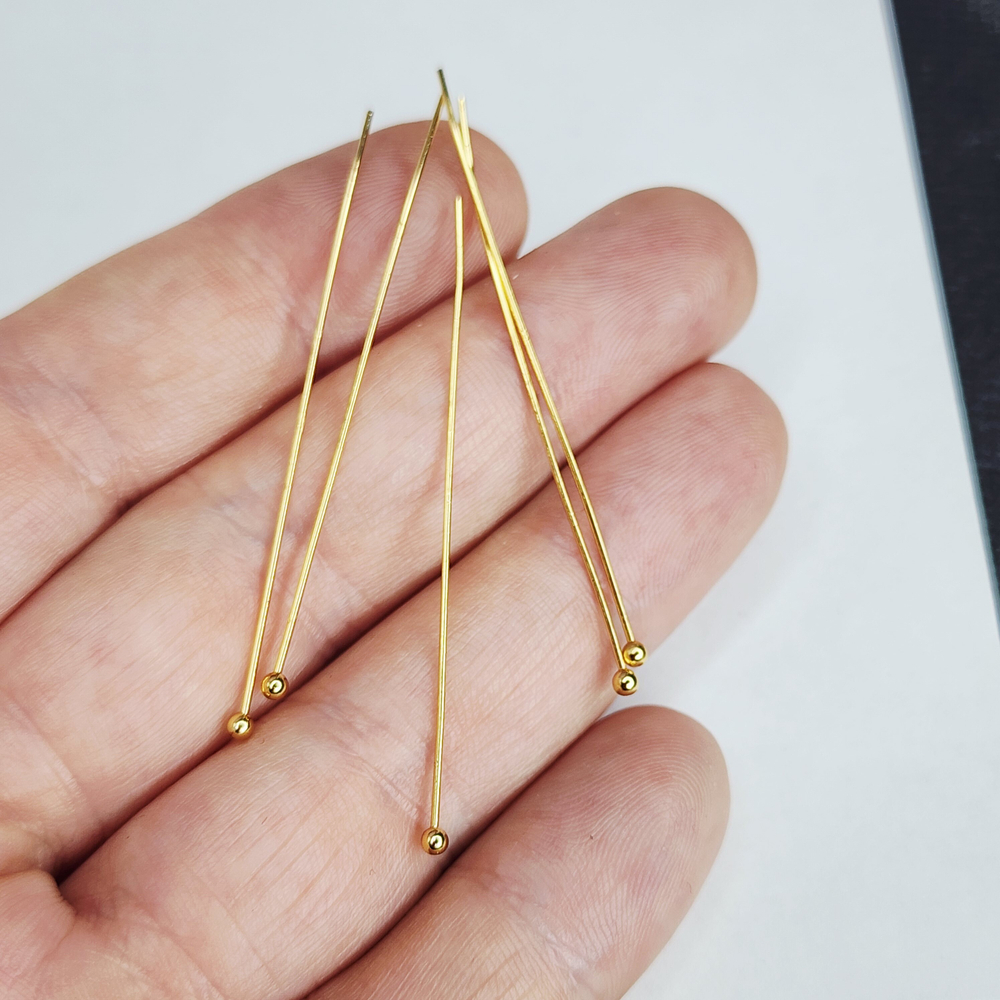 Пины позолота, 50×0.5мм, мягкие, с шариком, цена за набор 10 шт