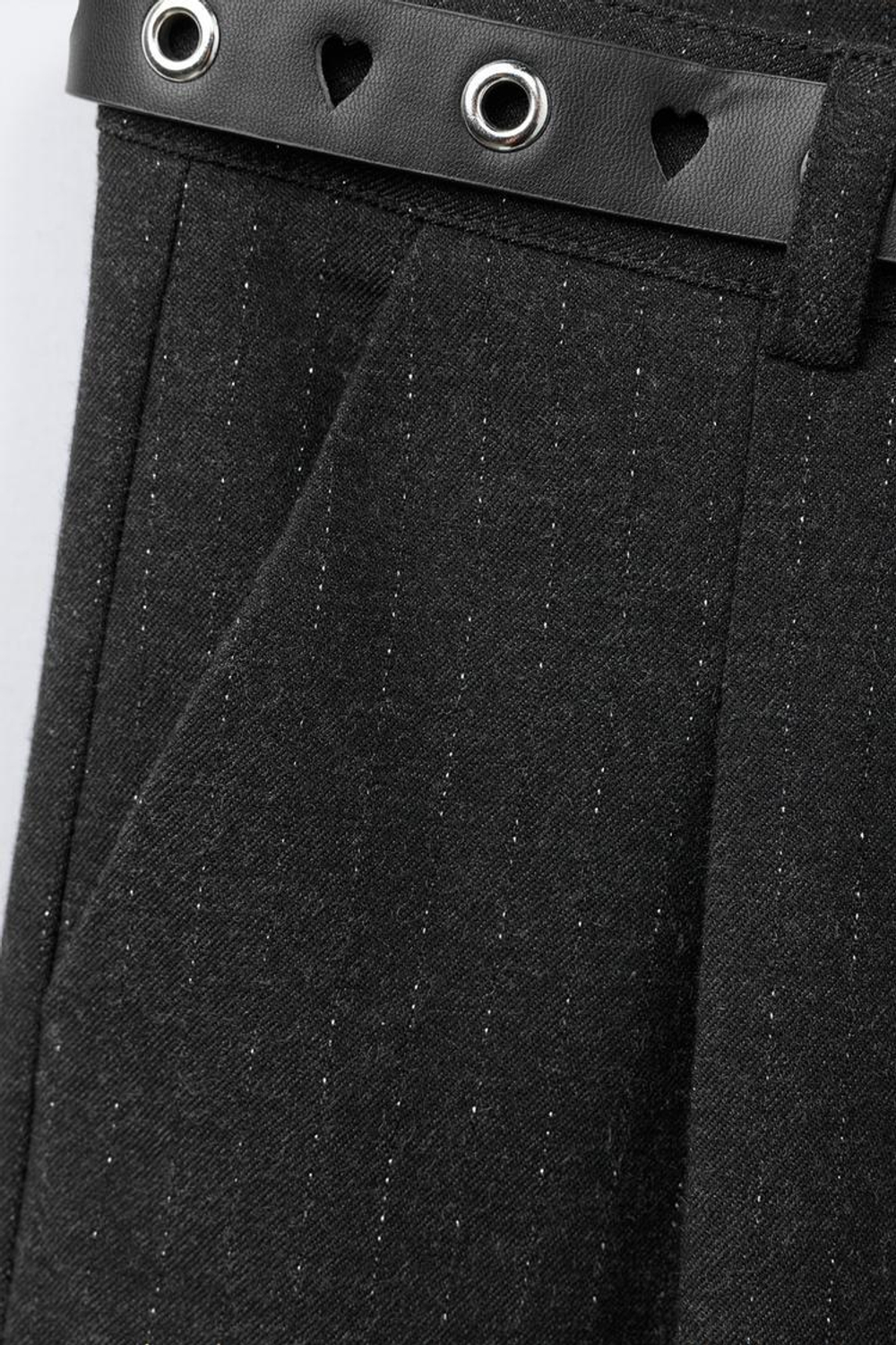 ZARA БРЮКИ WIDE LEG В ТОНКУЮ ПОЛОСКУ С БЛЕСКОМ, АНТРАЦИТОВО-СЕРЫЙ