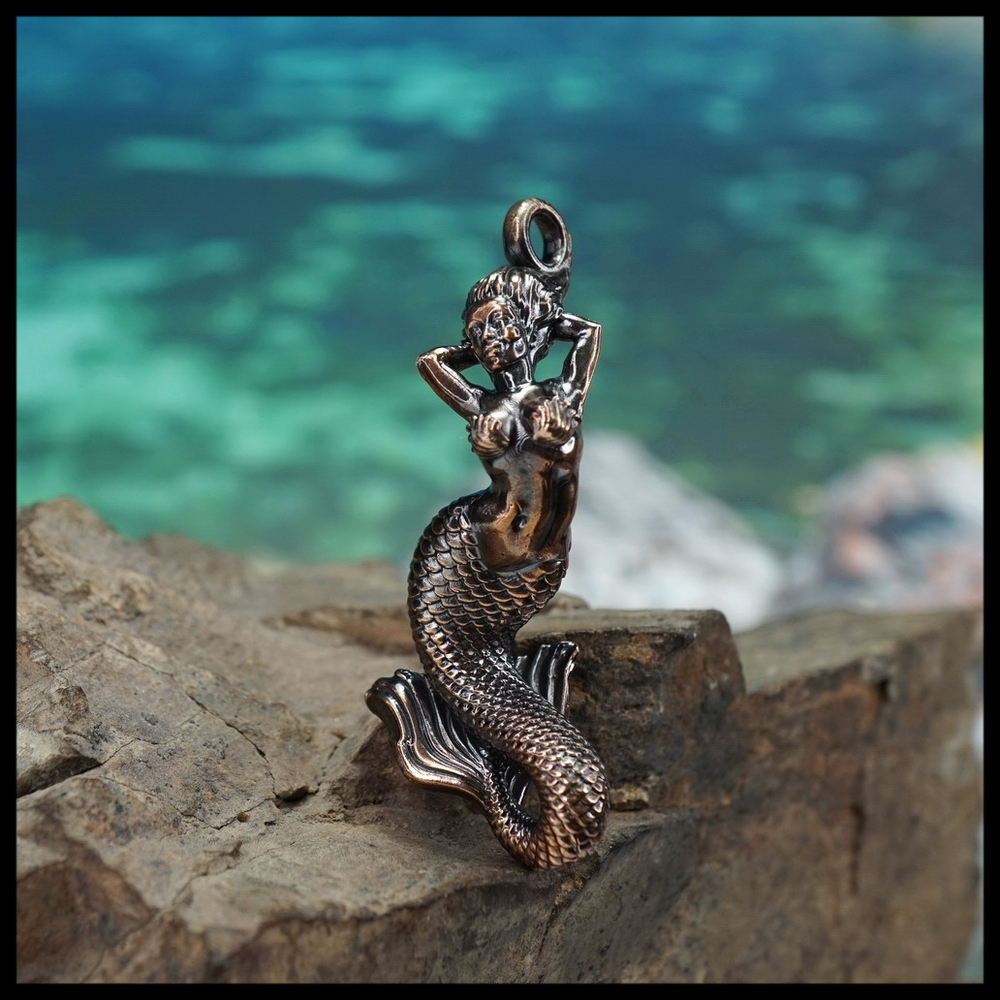 Брелок для ключей "Русалка в бикини" , бронза