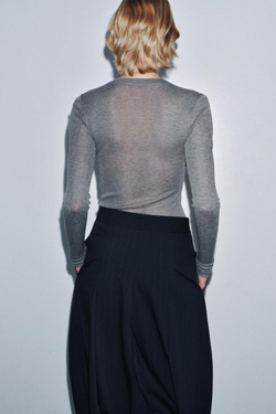 ZARA ТОП ИЗ ТОНКОГО ТРИКОТАЖА, СЕРЫЙ