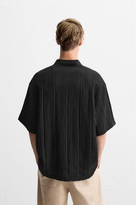 ZARA РУБАШКА ИЗ РЕЛЬЕФНОЙ ТКАНИ, ЧЕРНЫЙ