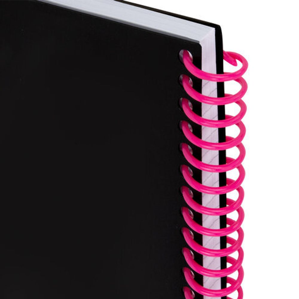 Тетрадь обложка пластик, А5 80 л., спираль пластик, резинка, клетка, BRAUBERG, черный/розовый, 405384