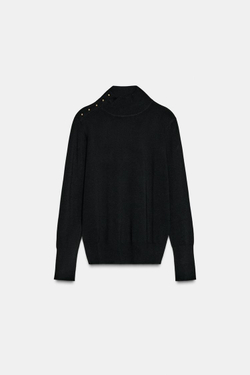 ZARA ВЯЗАНЫЙ ДЖЕМПЕР НА ПУГОВИЦАХ, ЧЕРНЫЙ