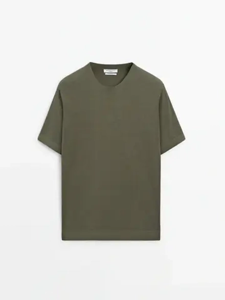 Massimo Dutti Трикотажная футболка с коротким рукавом - Studio, хаки