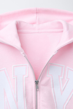 ZARA УКОРОЧЕННАЯ ХУДИ В СТИЛЕ ПРЕППИ С ЗАСТЕЖКОЙ-МОЛНИЕЙ, РОЗОВЫЙ