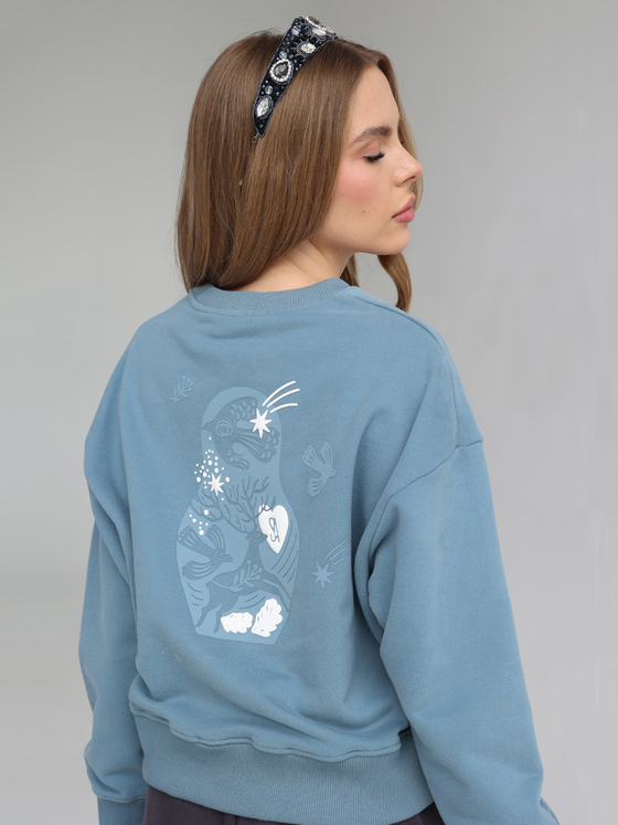 СВИТШОТ МАТРЁШКА ОЛЕНЬ ДЕНИМ