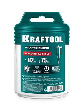 KRAFTOOL DIAMOND d 82 мм (М16, рабочая глубина 75 мм, лазерная сварка), Алмазная Коронка для подрозетников (29820-82)