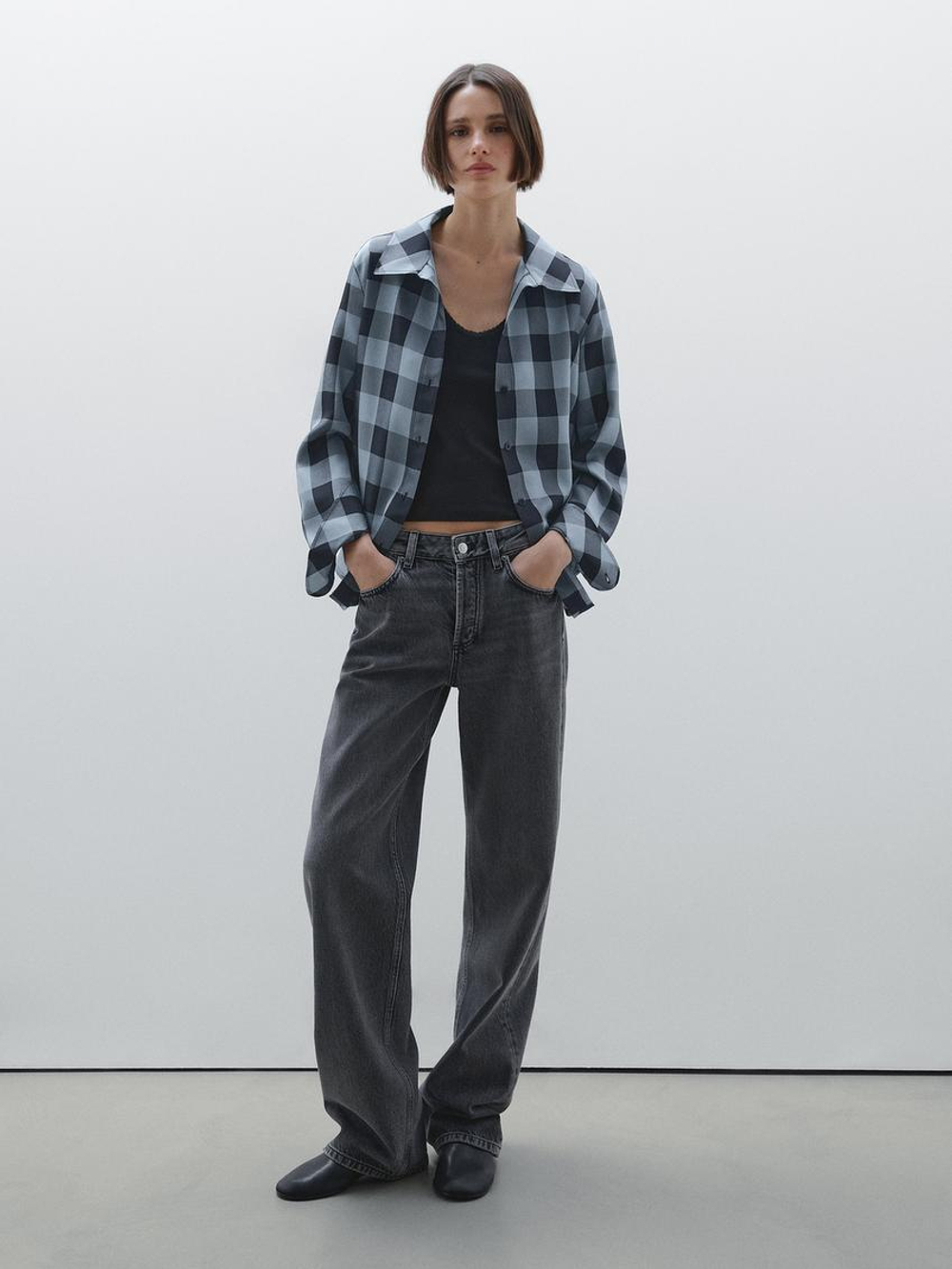 Massimo Dutti Струящаяся рубашка в клетку, синий