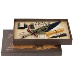 GAEM Набор подарочный: ручка перьевая, 5 наконечников, чернильница, воск, печать, держатель, L26 W15 H4 с