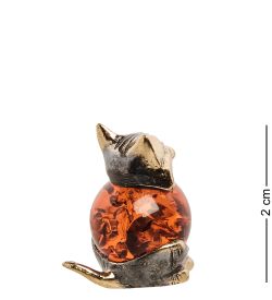Народные промыслы AM-1049 Фигурка «Котик маленький» (латунь, янтарь)