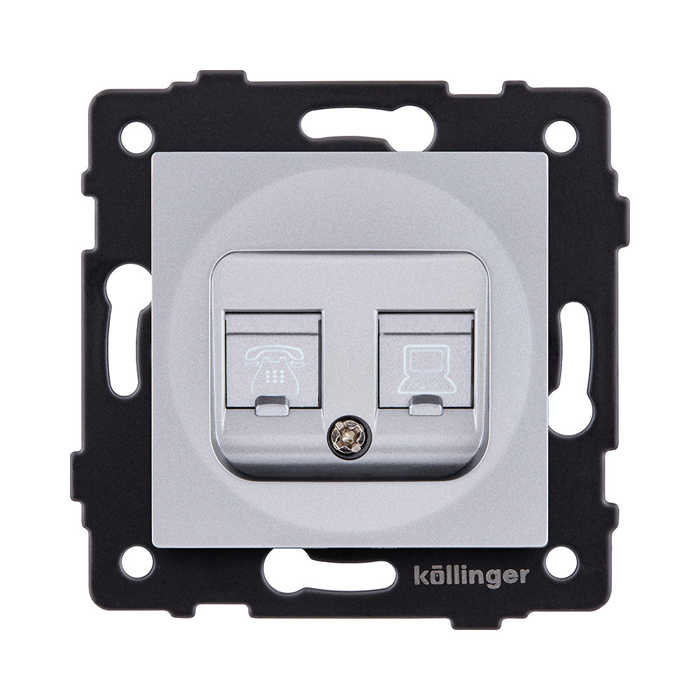 Розетка двойная RJ11 + RJ45 Cat.6, серый Kollinger REA-011GY для Aspekt, Eleganz, Reflex