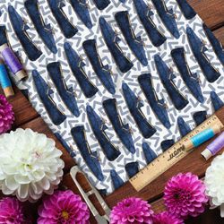 Ткань лён синие туфли на белом фоне с рисунком