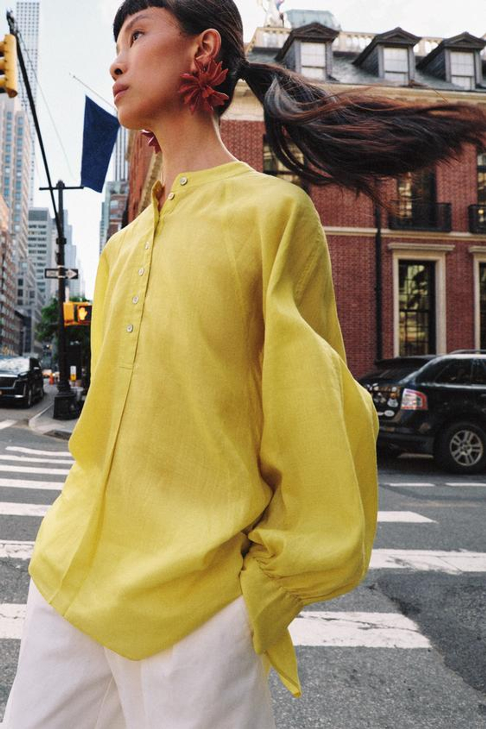 ZARA СВОБОДНАЯ РУБАШКА С РАМИ — ZW COLLECTION, ЖЕЛТЫЙ