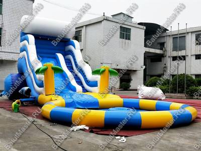 Надувная водная горка с круглым бассейном «Пляжный оазис», 15*7*6 м