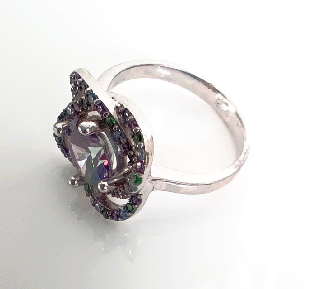 Кольцо Эстерелла с мистическим кварцем и фианитами, серебро 925*, родированное /Ф