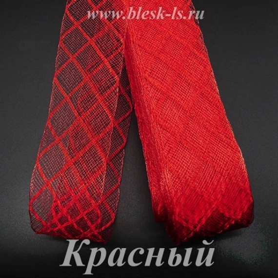 Регилин с красной нитью, красный, ширина 4,5 см