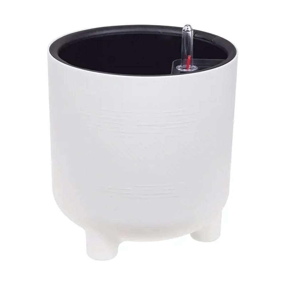 Кашпо ШЭНК D220мм 6,5л с вставкой и с автополивом белый ротанг