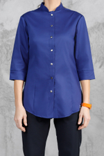 Рубашка - китель с прямой застежкой синяя женская