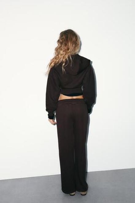 ZARA УКОРОЧЕННАЯ ТОЛСТОВКА С КАПЮШОНОМ, КОРИЧНЕВЫЙ