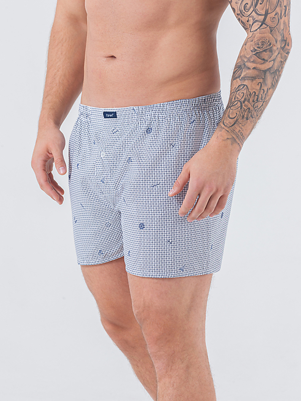 Трусы мужские боксеры темно-синий мелкая клетка