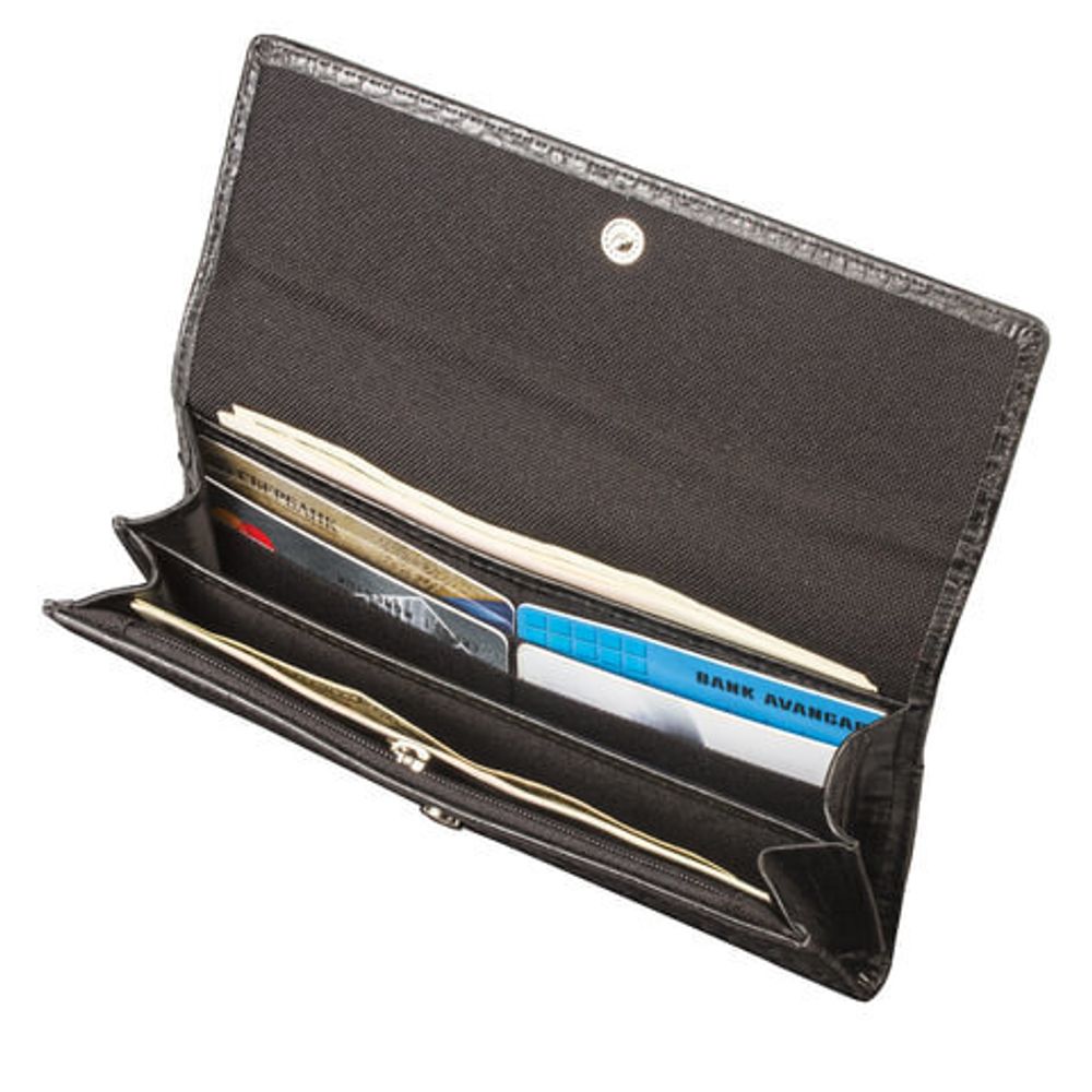 Портмоне женское BEFLER "Кайман", 185х92 мм, натуральная кожа, кнопка, крокодил, черное, PJ.43.-13