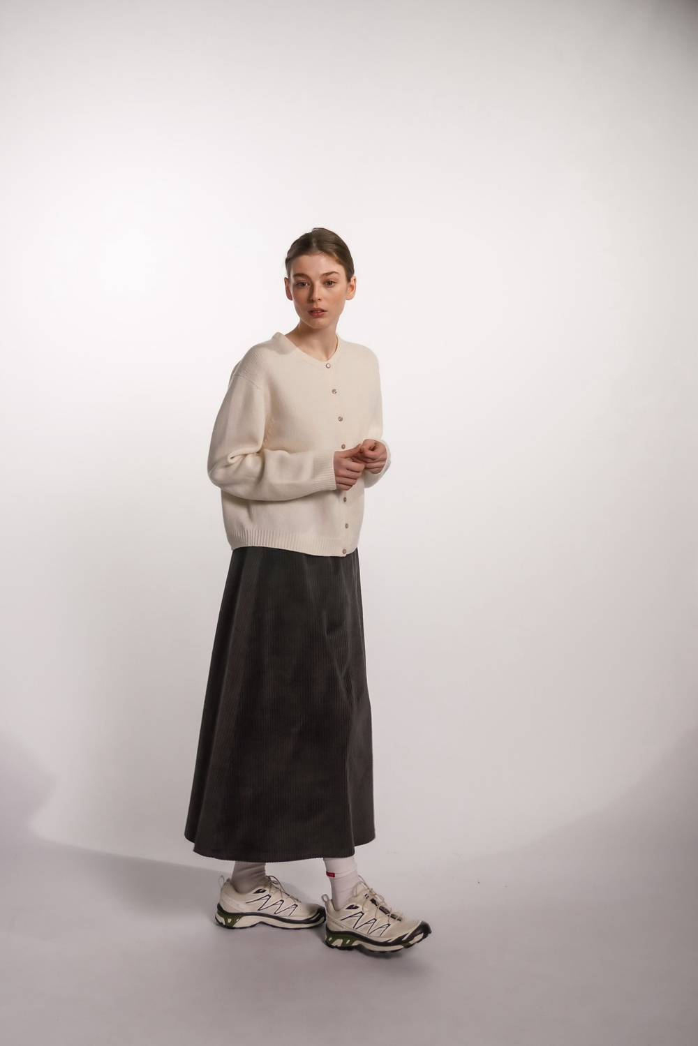 Юбка-трапеция из вельвета, графит