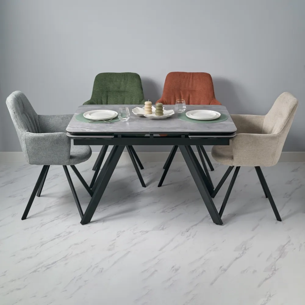 Стол Bradex Home Arthur раскладной 120-184x80x75см, керамогранит серый мрамор Greys Grey, чёрный